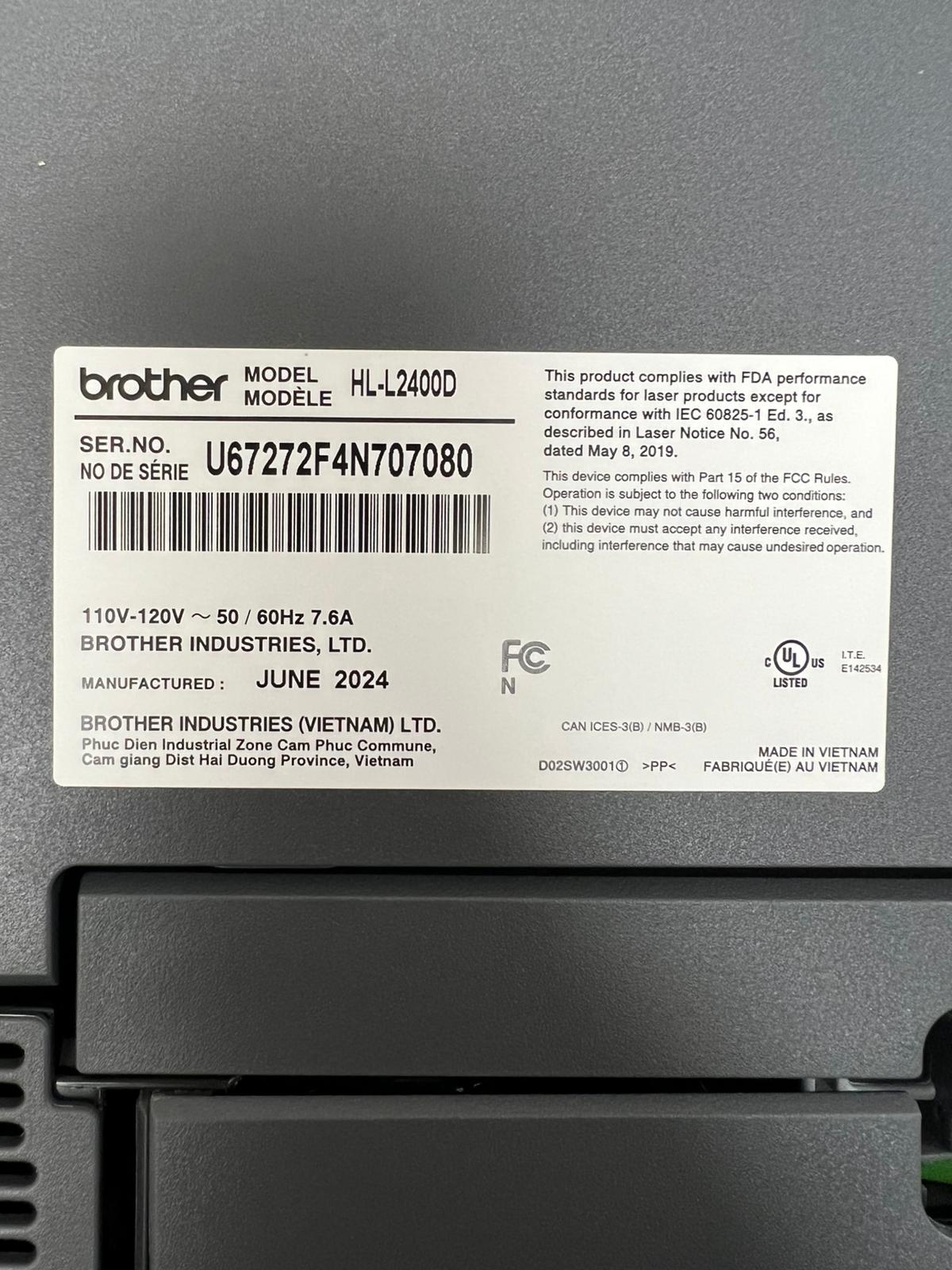 (New Open Box) Brother HL-L2400D Compact Monochrome Laser Printer with Duplex Printing, USB connectivity