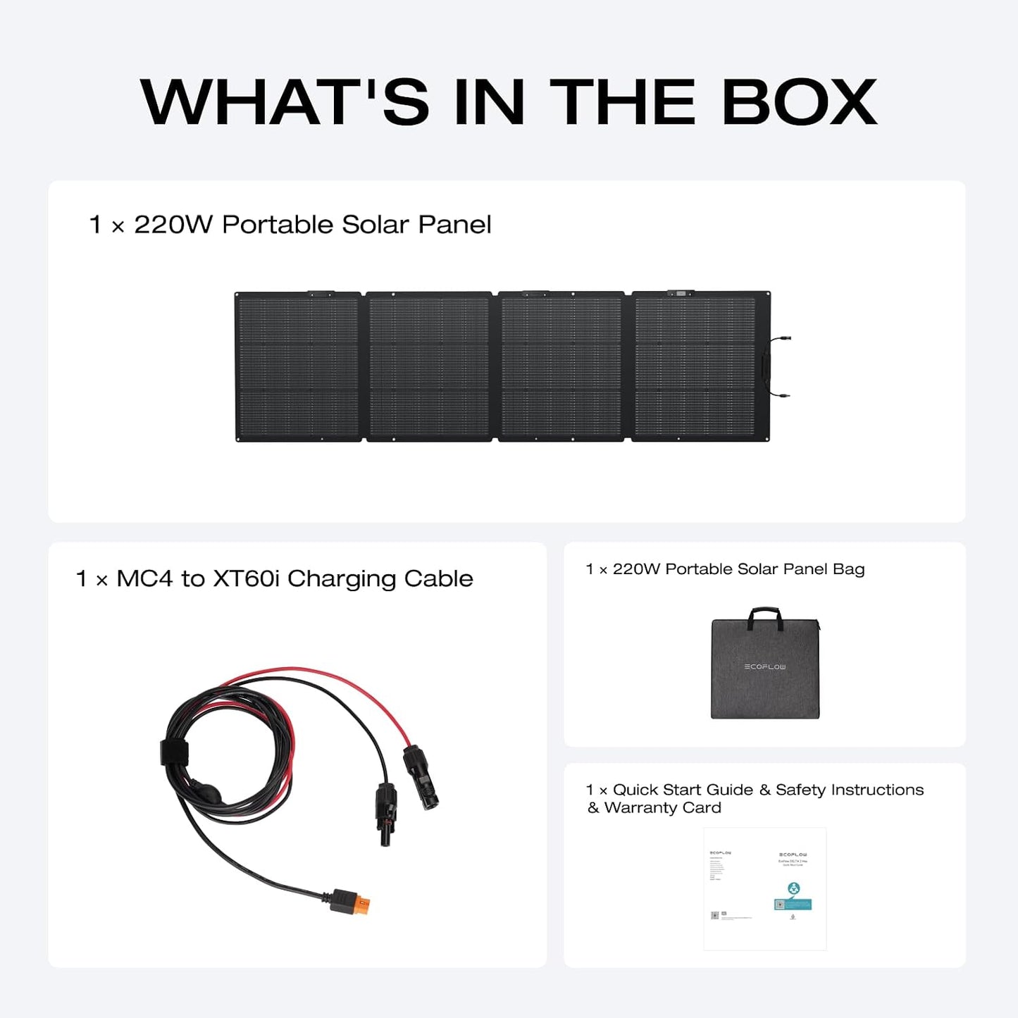 (New Open Box) EF ECOFLOW 220 Watt Foldable Portable Solar Panel, Up to 25% Energy Conversion Efficiency, Adjustable Kickstand, IP68 Waterproof, Durable Solar Panel for Camping, RVing, Home Backup