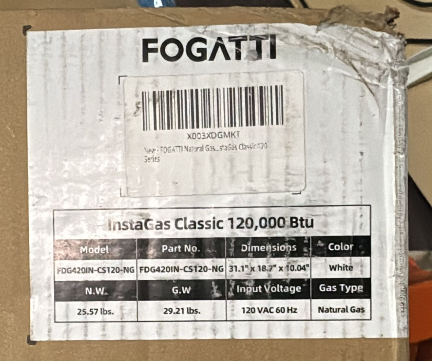 (New Open Box) Fogatti InstaGas Classic CS120 Tankless Water Heater | 5.1 GPM • 120,000 BTU • Natural Gas