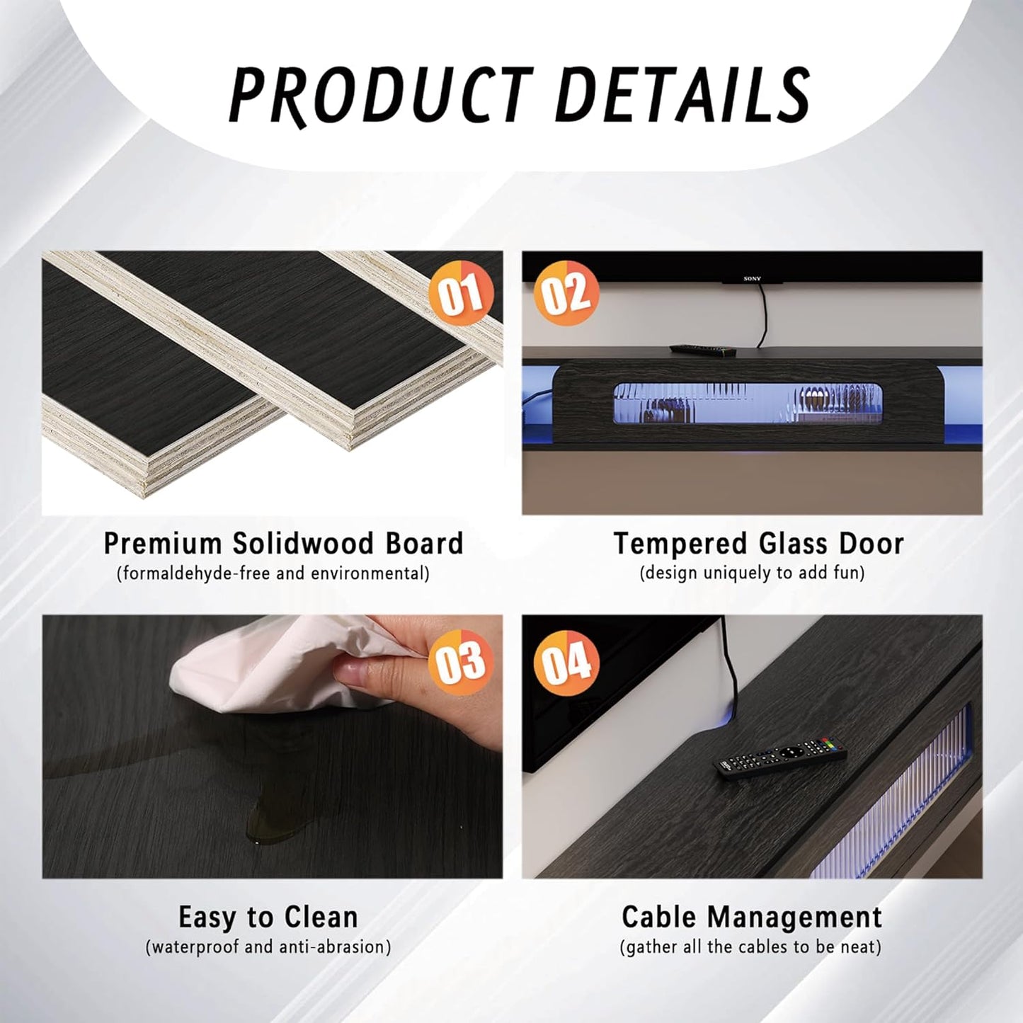 (New Open Box) Bixiaomei Floating TV Stand with LED Lights, 55'' Solid Wood Wall Mounted TV Cabinet with Glass Door, Mid-Century Entertainment Media Console Center Large Storage Shelf Under TV (55.11IN)