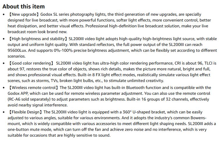 (New Open Box) Godox SL200III 215W(MAX.) LED Video Photography Lights, Bowens-Mount Studio Lights