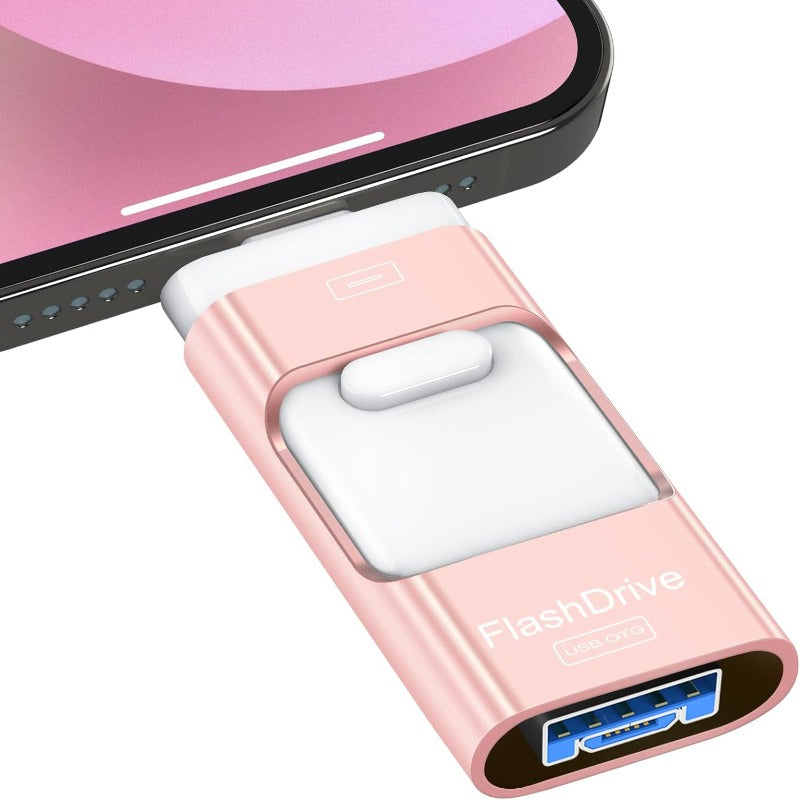 USB Flash Drive 128GB, Photo Stick Memory External Data Storage Thumb Drive Compatible with Phone, Pad, Android, PC and More Devices (Pink)