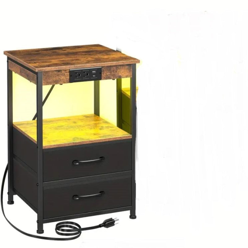(New Open Box) 1 pc Night Stand, LED Nightstand With Charging Station, End Side Tables With USB C Port (DS0029)