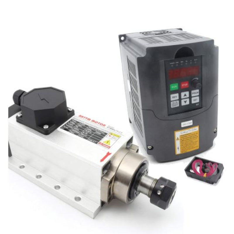 (Excellent) RATTMMOTOR CNC Spindle Motor Kit 220V Square 2.2KW Air Cooled Spindle Motor ER20+2.2KW VFD Inventer 220V Spindle Motor Speed Control Variable Frequency Drive Converter for CNC Router Milling Machine