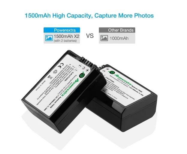 (Excellent) Powerextra 3 Pack Battery for Sony NP-FW50 Battery & Smart LCD Display Triple Channel Charger Compatible for Sony Alpha a6500, a6300, a6000, a7s, a7, a7s ii, a7s, a5100, a5000, a7r, a7 ii Camera