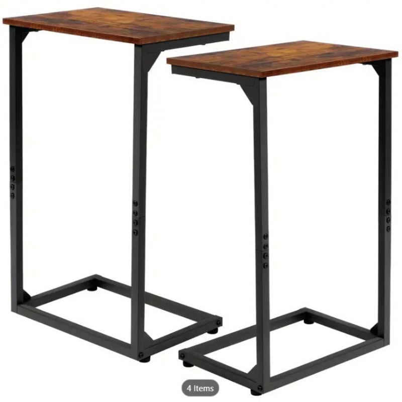 (New Open Box) 2pcs Tall C-Shaped End Table, Sofa Small Side Table-Brown