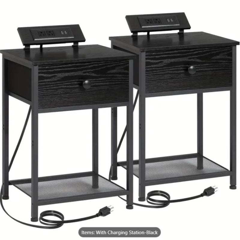 (New Open Box) 2pcs Nightstands, Night Stand Set with Fast Charging Station