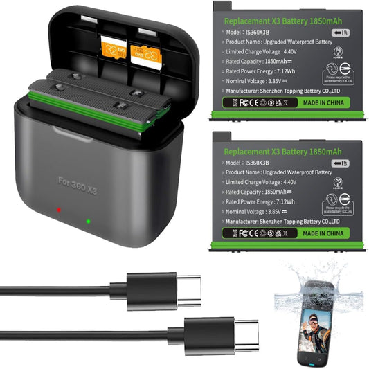 (Excellent) 2 Packs 360 X3 Batteries with Charger Hub for Insta 360 ONE X3 Battery 1800mAh