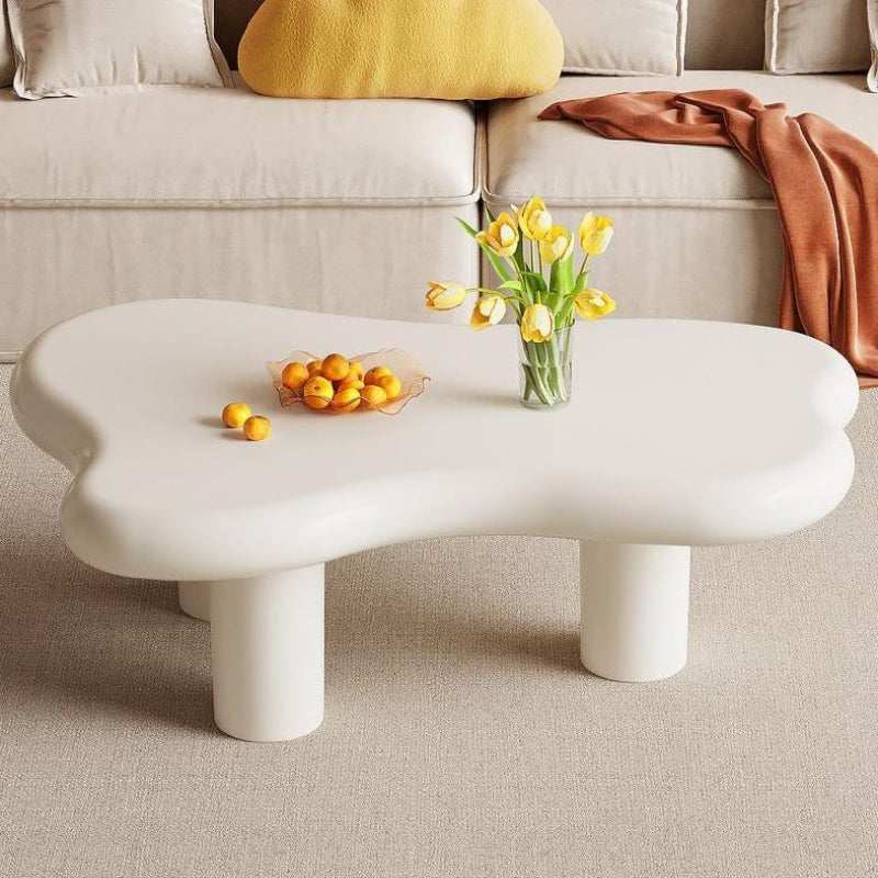 (New Open Box) Guyii Irregular-Shaped Coffee Table, Cream White Center Table (DS0040)