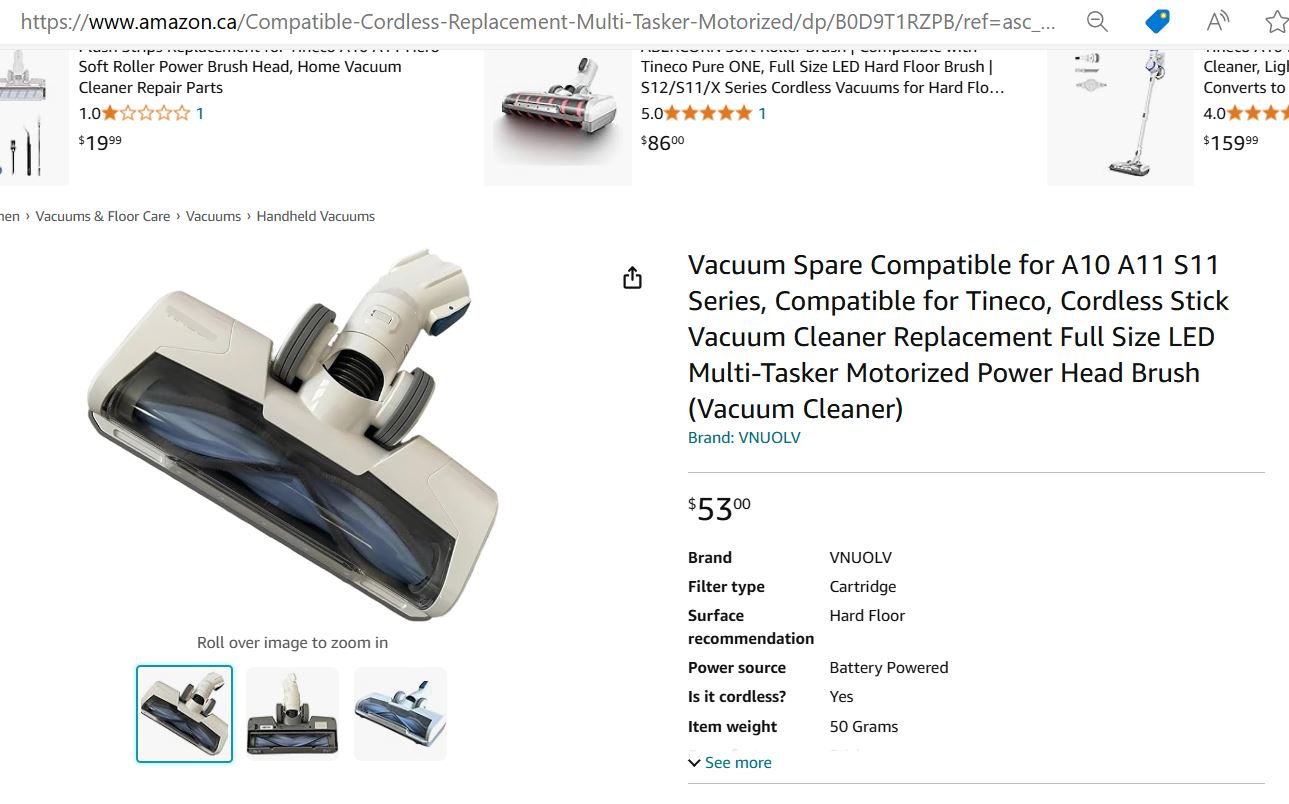 Vacuum Spare Compatible for A10 A11 S11 Series, Compatible for Tineco, Cordless Stick Vacuum Cleaner Replacement Full Size LED Multi-Tasker Motorized Power Head Brush (Vacuum Cleaner)