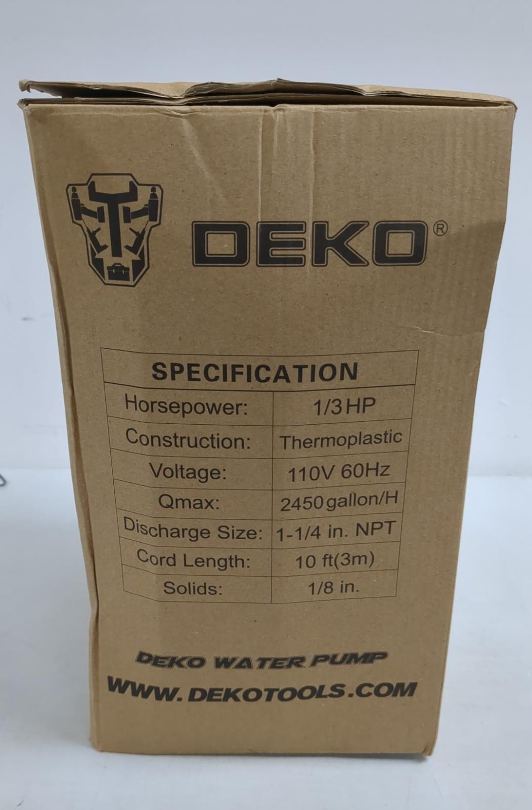 (open box) DEKOPRO Submersible Water Pump 1/3 HP 2450GPH Utility Pump Thermoplastic Electric Portable Pump