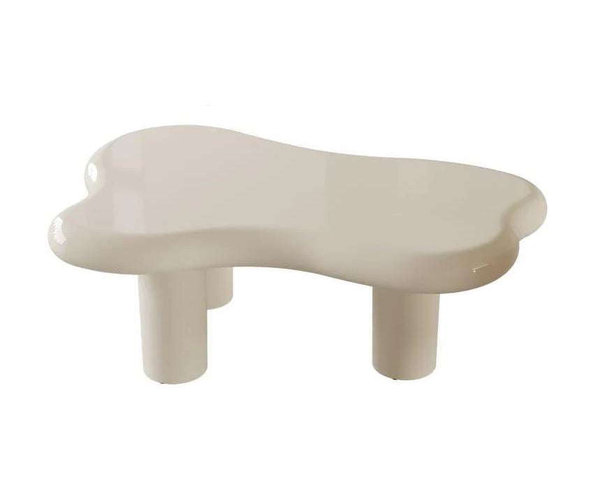 (New Open Box) Guyii Irregular-Shaped Coffee Table, Cream White Center Table (DS0040)