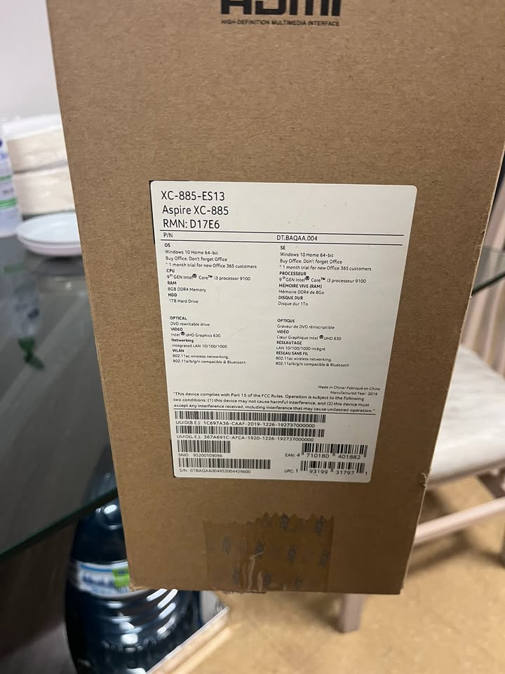 (Brand New Sealed) Aspire XC-885 Desktop Computer i3 9th Gen, 8GB DDR4, 1TB HDD