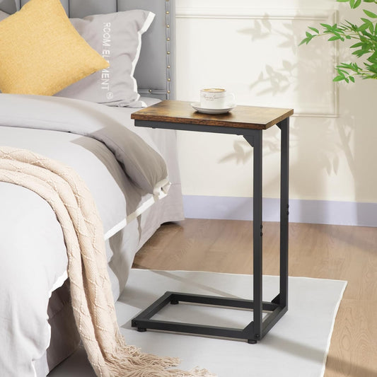 (New Open Box) AMHANCIBLE C-Shaped End Table, Sturdy and Stable C Shaped Side Table for Couch, 23.2" High, Slide Under Couch Table for Sofa, Living Room, Bedroom, Small Space, Rustic Brown HET02CBR-1