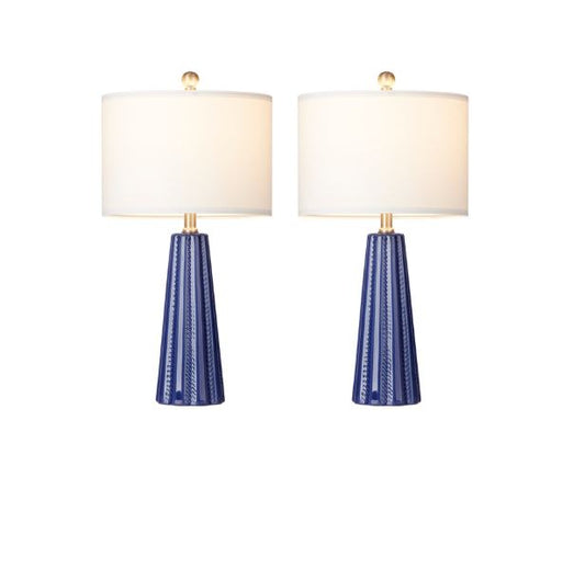 (Brand New) 23-in Blue Ceramic Table Lamp Set of 2 | Linen Shade • Modern Style | TD-273