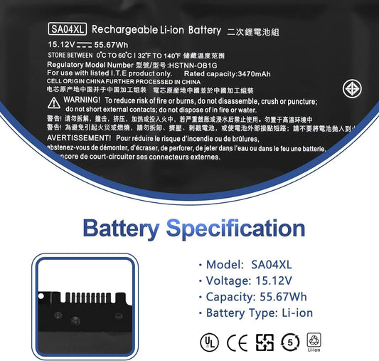 (New Open Box) SA04XL Battery Replacement for HP Envy x360 15” & 17” Laptops |