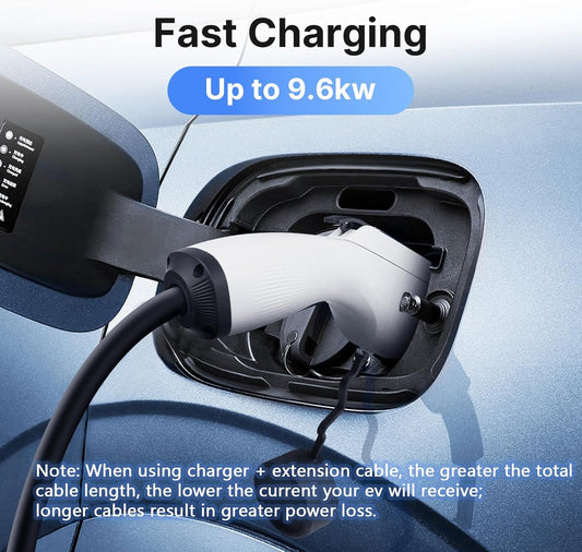 (New Open Box) Click to see full view BESENERGY EV Charger Extension Cable 40Amp 220V-240V Charging Station Cord for Electric Vehicle 20ft Compatible All SAE J1772 Chargers