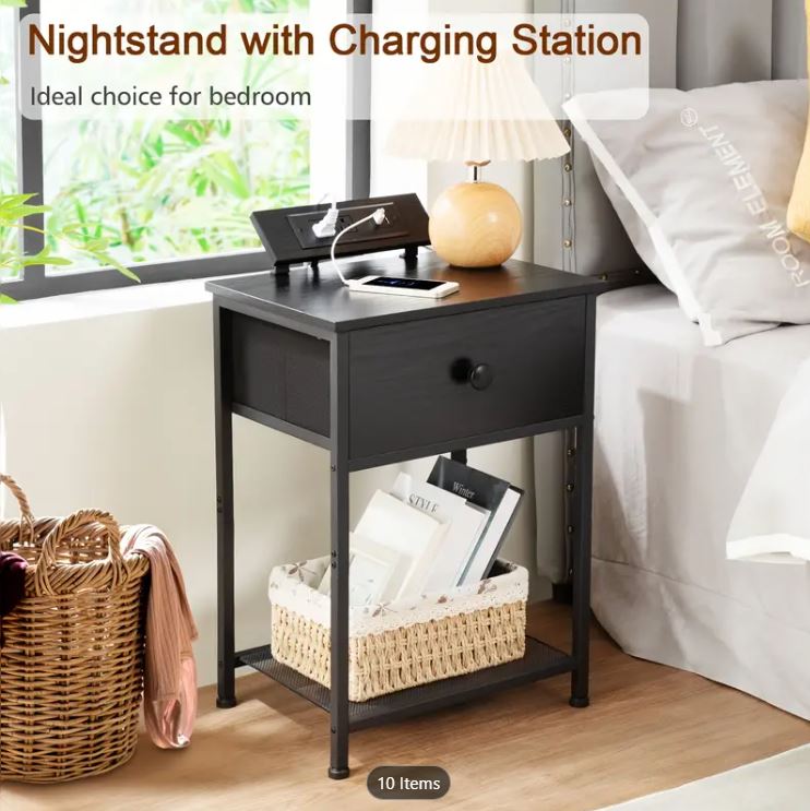 (New Open Box) 2pcs Nightstands, Night Stand Set with Fast Charging Station