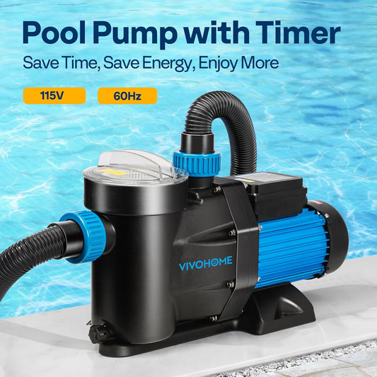 (New Open Box) VIVOHOME 2.0 HP Powerful Self Primming 7140 GPH Swimming Pool Pump w/Timer for Inground Pool 1.5" & 2.0'' PVC Pipe Fittings 115V Energy Saving w/Strainer