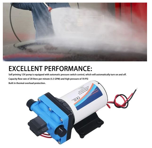 (used excellent) Water Pressure Pump, Electric Diaphragm Pump 70 PSI 1/2in NPT 5.5GMP 12V Self Priming 5 Chamber for RVs