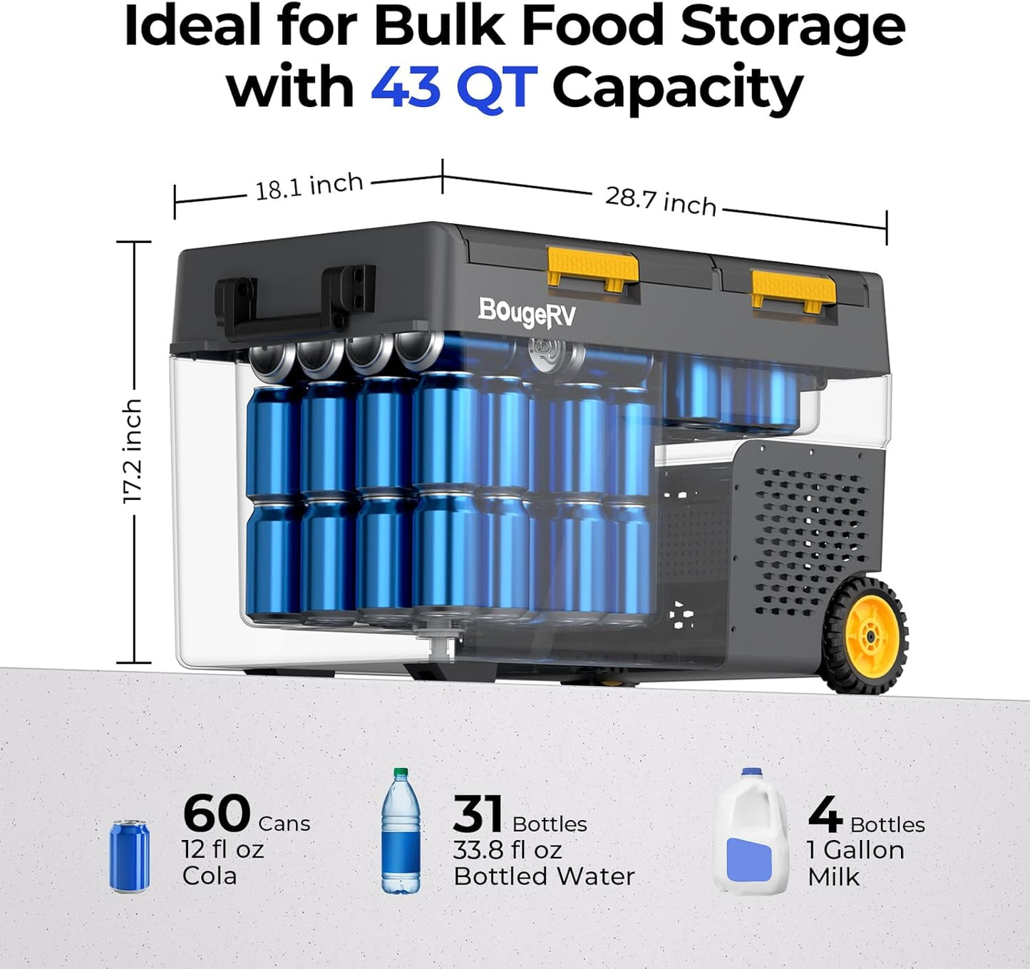 (Excellent) BougeRV 12 Volt Car Refrigerator, 43 Quart Portable Fridge Freezer with APP Control