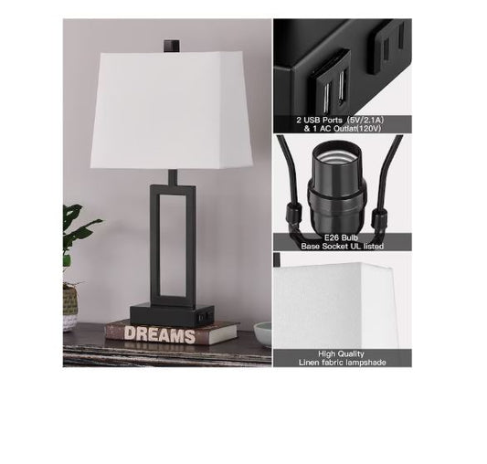 (Brand New) 23-in Black LED Touch Table Lamp Set of 2 | White Linen Shade | TD-158