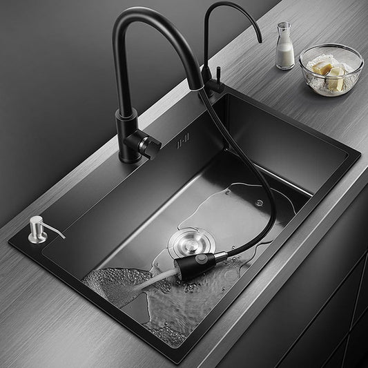 (New Open Box) Black Kitchen Sink, Stainless Steel Single Bowl Sink, Drop in/Topmount Workstation Sink with Sliding Accessories, Farmhouse Workstation Sink with Multiple Accessories (19.7 x 17.7in)