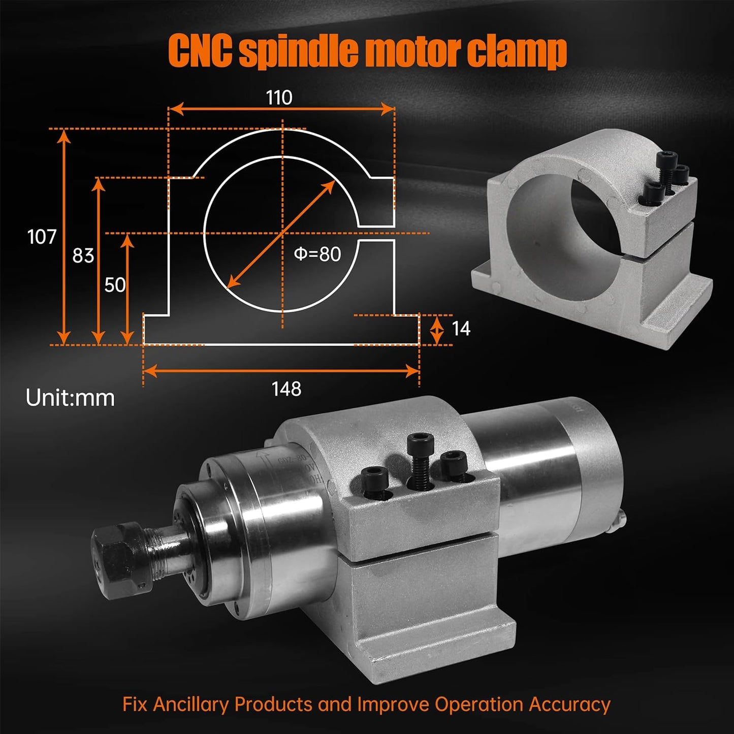 (Excellent) RATTMMOTOR CNC VFD Spindle Motor Kits 2.2KW 220V Water Cooled Spindle Motor Φ80mm ER20 400Hz 24000RPM+VFD Drive Inverter+80mm Motor Mount Clamp+14pcs ER20 Collet+80W Water Pump for CNC Router