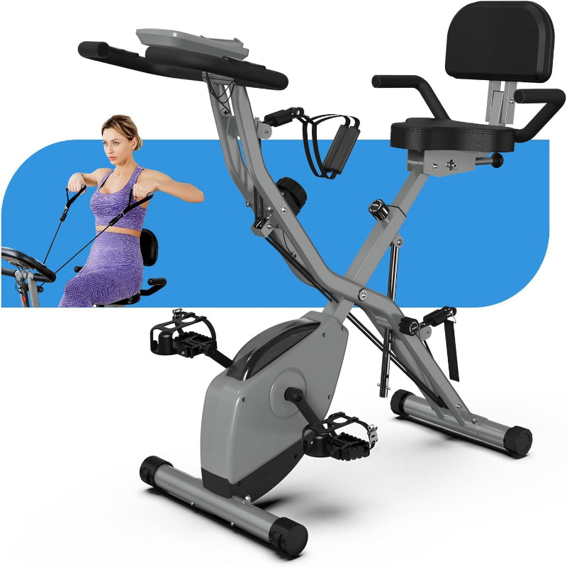 (Excellent) 5 IN 1 20dB Near-Silent Foldable Exercise Bike for Seniors, 16-Level Magnetic Resistance