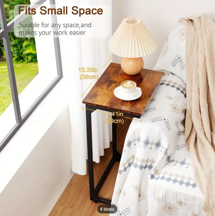 (New Open Box) 2pcs Tall C-Shaped End Table, Sofa Small Side Table-Brown