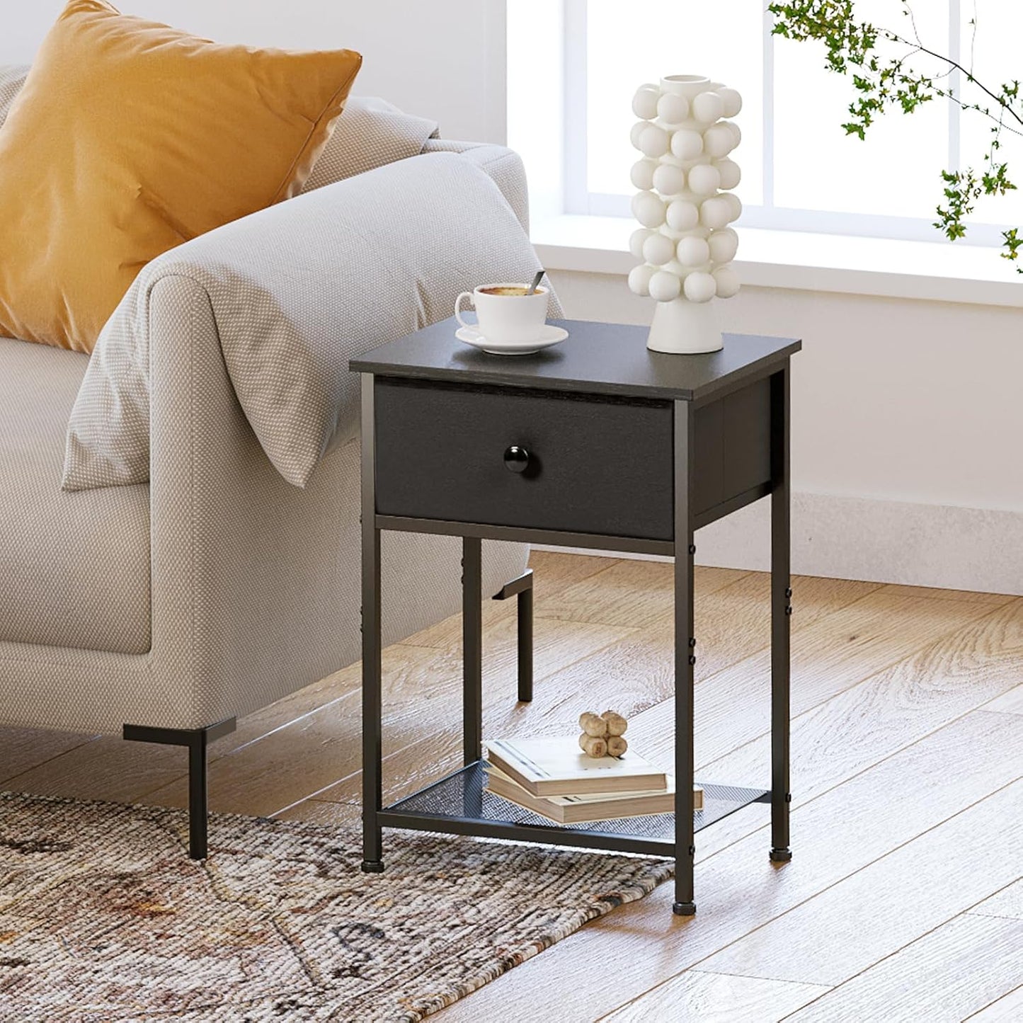(New Open Box) AMHANCIBLE Night Stand Set 2, Bedside Table with Fabric Drawer, HET03SDP (DS0053)