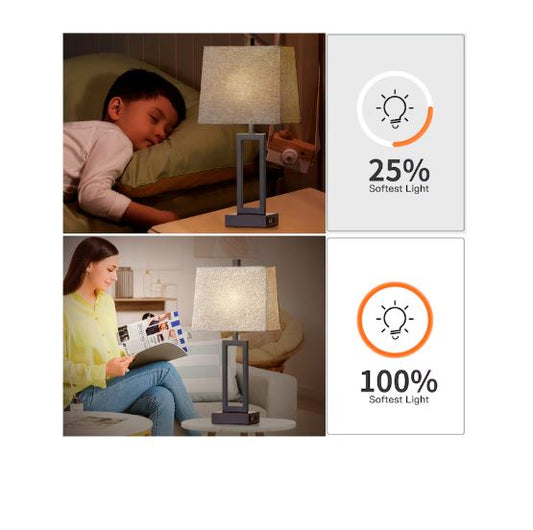 (Brand New) 23-in Black LED Touch Table Lamp Set of 2 | Grey Linen Shade | TD-159