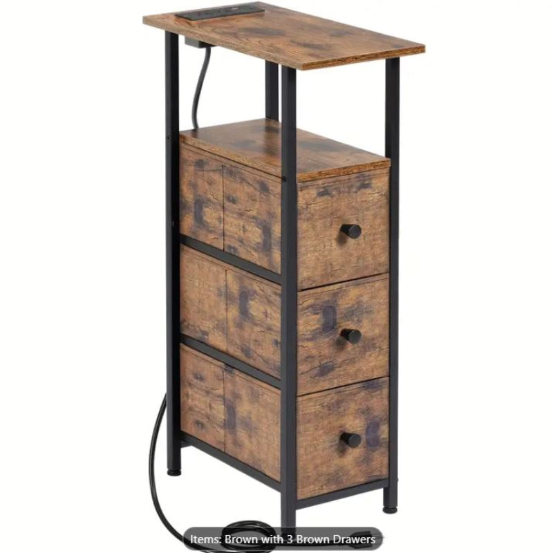 (New Open Box) Narrow End Table 2pcs Living Room with Charging Station, (DS0025)