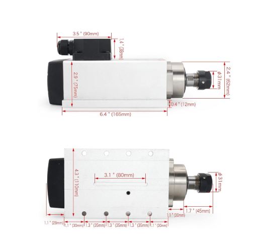 (Excellent) RATTMMOTOR CNC Spindle Motor Kit 220V Square 2.2KW Air Cooled Spindle Motor ER20+2.2KW VFD Inventer 220V Spindle Motor Speed Control Variable Frequency Drive Converter for CNC Router Milling Machine