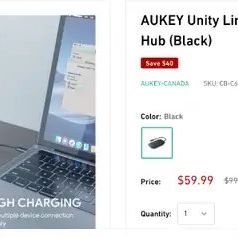 AUKEY Unity Link 7-in-1 USB-C PD II 100W Hub (Black) Fast Data Transfer Ultra HD Video