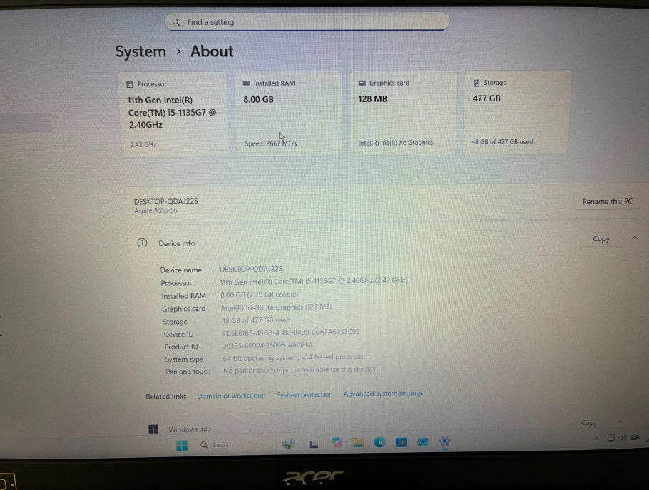 (Good) Acer Aspire 5 Laptop | Intel Core i5-1135G7 • 8GB RAM • 512GB SSD • Iris Xe Graphics