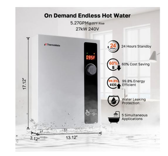 (New Open Box) Thermomate (ET270) Tankless Electric On Demand Instant Hot Water Heater - 240V | 27kW