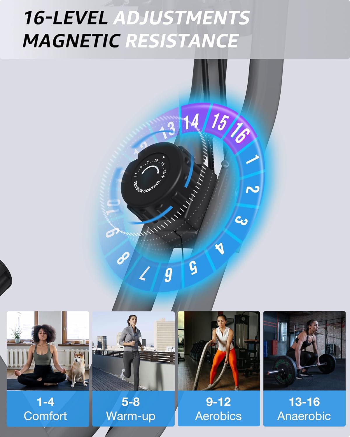 (Excellent) 5 IN 1 20dB Near-Silent Foldable Exercise Bike for Seniors, 16-Level Magnetic Resistance