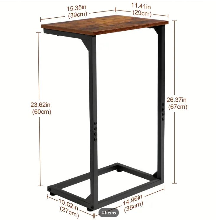(New Open Box) 2pcs Tall C-Shaped End Table, Sofa Small Side Table-Brown