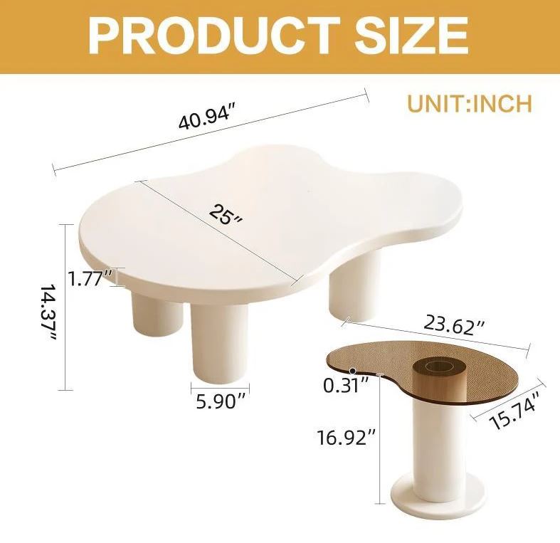 (New Open Box) Guyii Nesting Coffee Table Set of 2, Tempered Glass Side Table & Cloud Coffee Table (DS0039)
