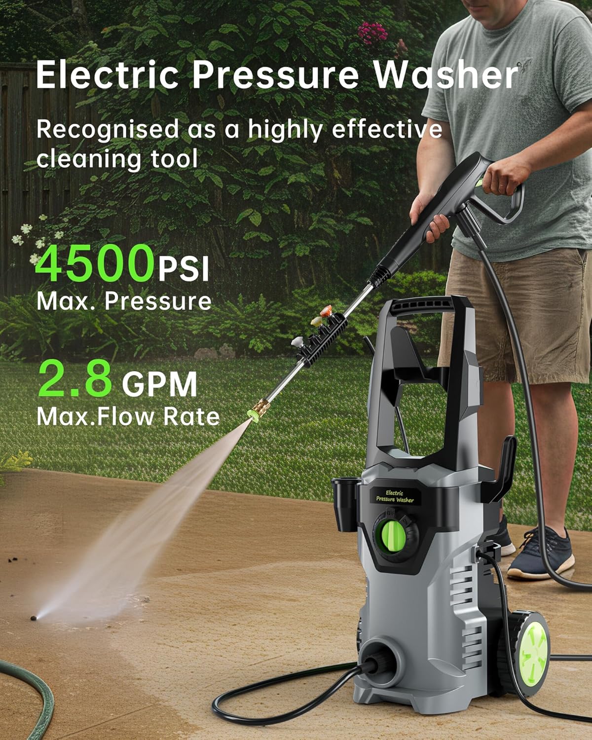 Pressure Washer, Power Washer with Foam Cannon 4500PSI 2.8 GPM Max Electric Pressure Washer