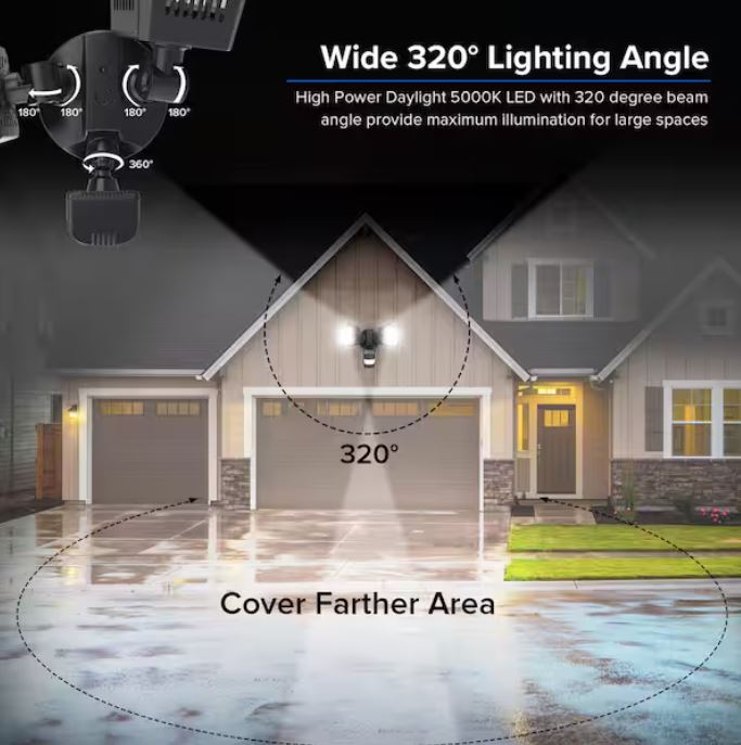 SANSI 18-Watt 1800 Lumens 180° Black Motion Sensor Outdoor Integrated LED 5000K Waterproof