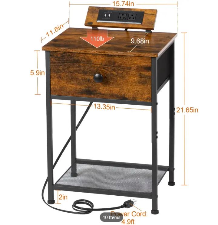 (New Open Box) 2pcs Nightstands, Night Stand Set with Fast Charging Station