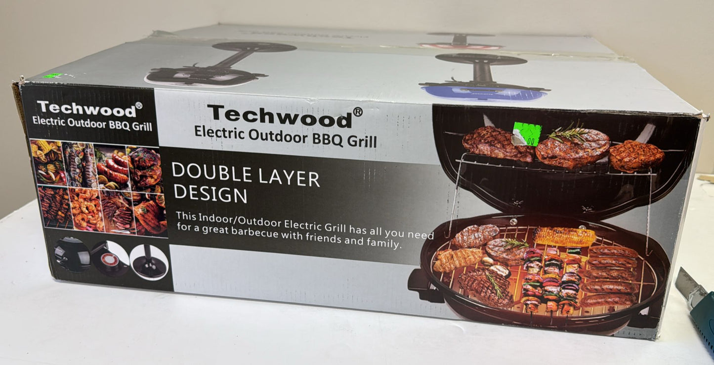 (New Open Box) Electric BBQ Grill, Techwood 15-Serving Indoor/Outdoor Electric Grill for Indoor & Outdoor
