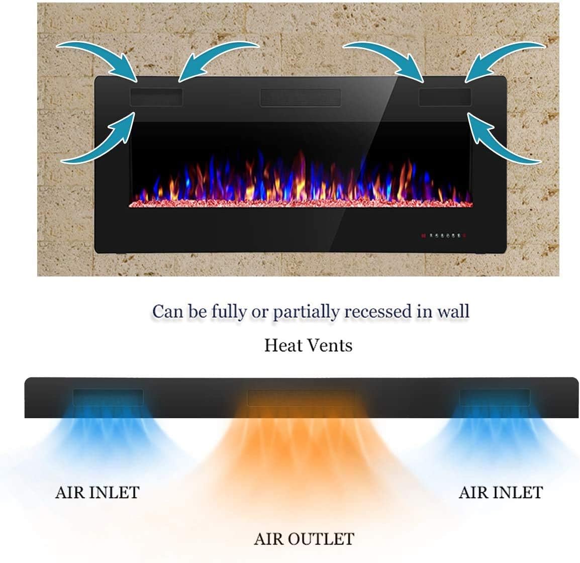 (New Open Box) R.W.FLAME 42 inch Recessed and Wall Mounted, The Thinnest Fireplace, Low Noise
