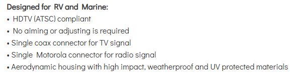 (New Open box) Magnadyne MobileVision RV-Link TV-1B-WFB1B | RV TV/AM/FM Antenna