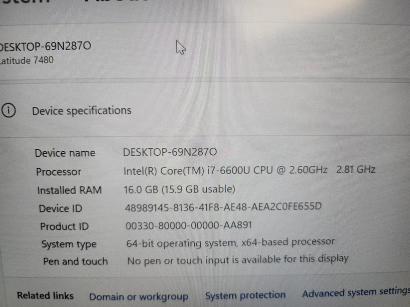 (Excellent) Dell Latitude 7480, i7 processor, 500gb SSD, Windows 11 Pro, MS office 2021 installed, 100% battery health