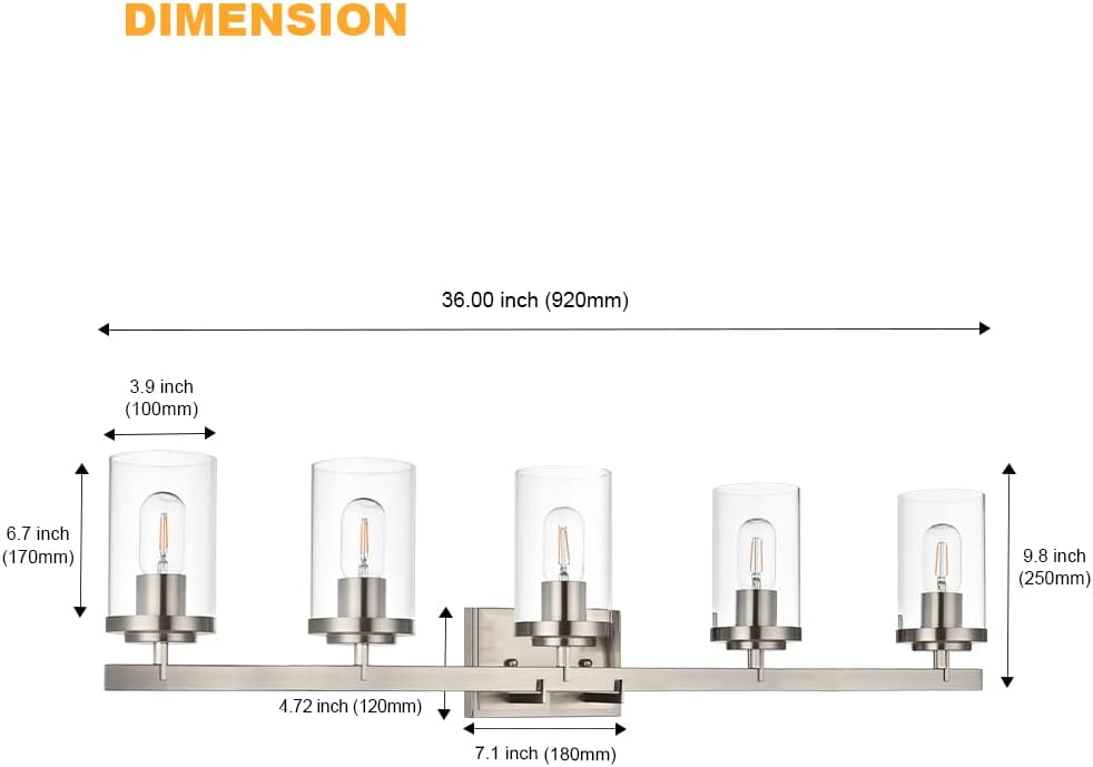 (New Open Box) LauxaL Bathroom Vanity Light Fixtures Brushed Nickel Finished 5-Light