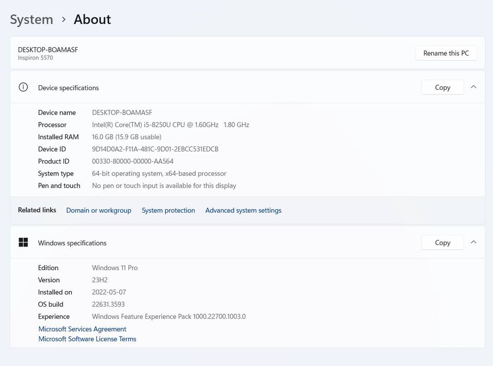 Dell Inspiron 5570 Intel Core i5 16GB 256GB SSD + 1TB HDD 15.6 Full HD Win11 Pro Office 2021 Laptop
