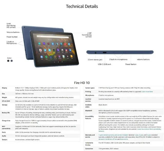 (New no Box) Amazon Fire HD 10 tablet, 10.1" Full HD, 64GB, 11th Gen w Kids Case